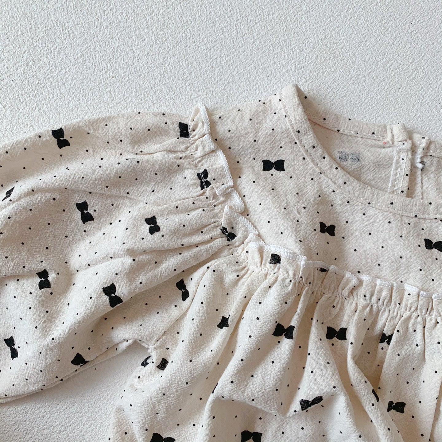 Bow & Polka Dot Graphic A-Line Long Sleeve Shirt Set