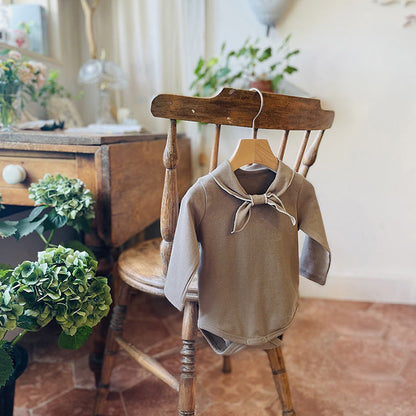 Bow Tie Design Long Sleeve Solid Color Bodysuit