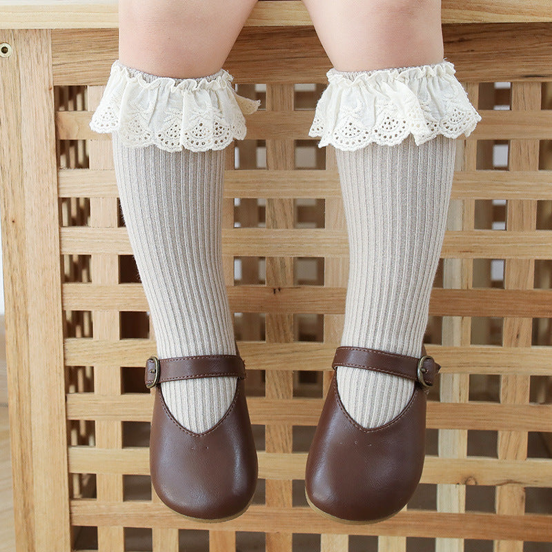 Solid Color Mesh Patched Design Princess Socks