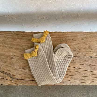 Solid Color Bow Patched Design Mid Tube Socks