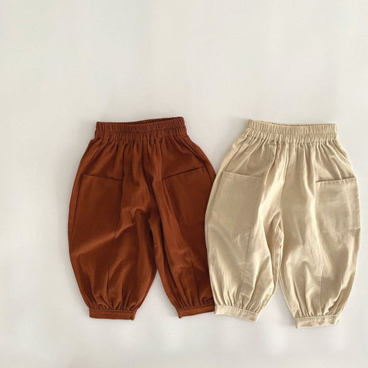 Solid Color Long Pants with Pockets