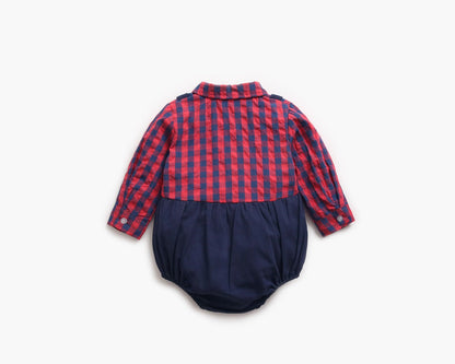 Plaid Lapel Bodysuit Onesie