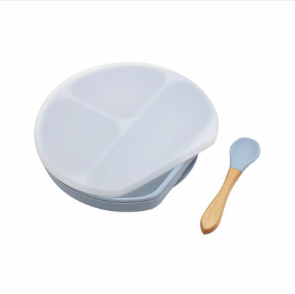 Silicone Compartment Plate With Wooden Spoon