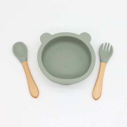 Bear Shape Food Training Silicone Bowl With Spoon Tableware