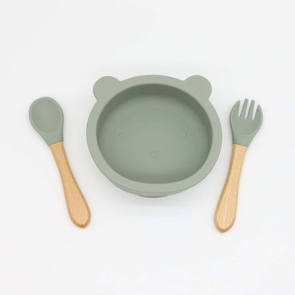 Bear Shape Food Training Silicone Bowl With Spoon Tableware
