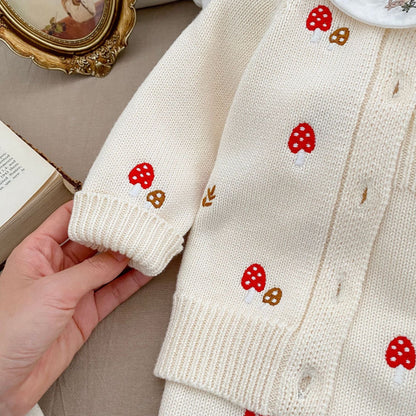 Mushroom Embroidered Sleeveless Onesie & Sweater