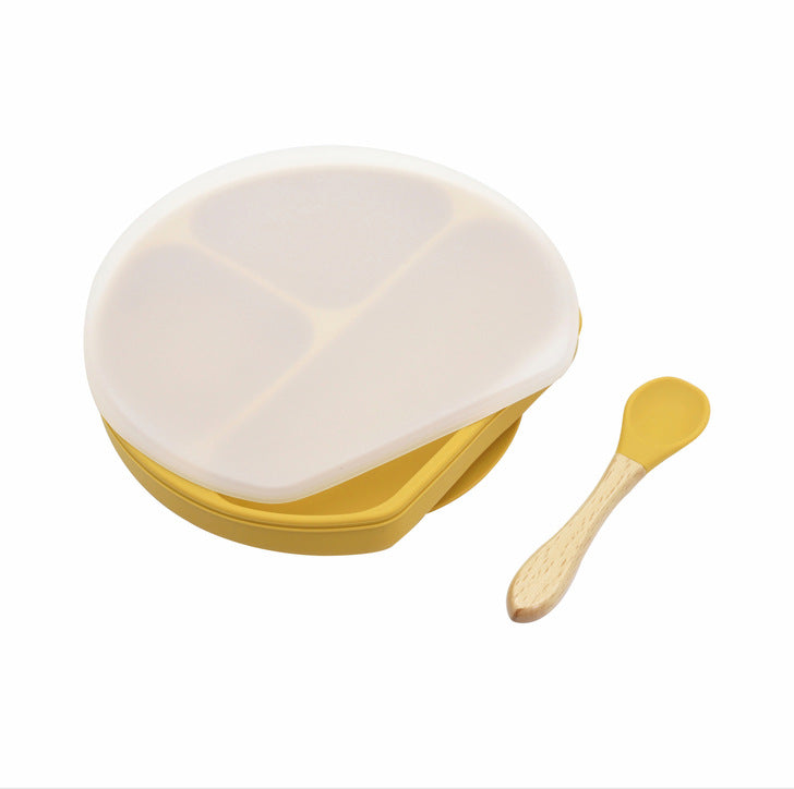 Silicone Compartment Plate With Wooden Spoon