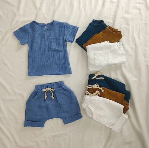 Short Sleeve Solid Color Shirt and Pants Set