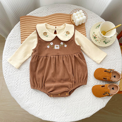 Flower Embroidered Long Sleeve Onesie Set