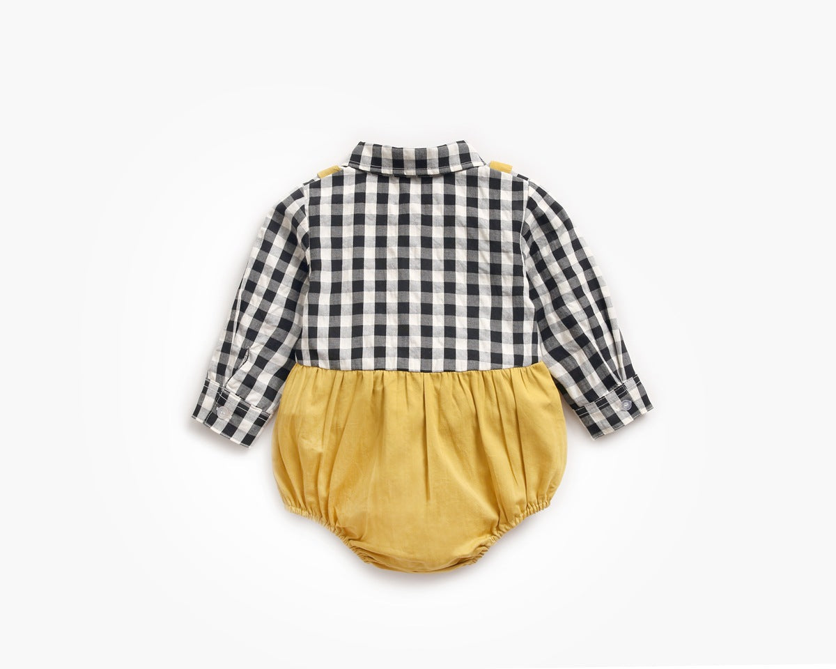 Plaid Lapel Bodysuit Onesie
