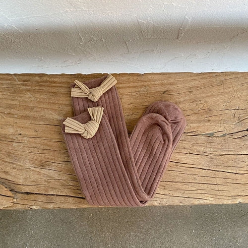 Solid Color Bow Patched Design Mid Tube Socks