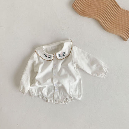 Embroidered Lapel Collar Onesie