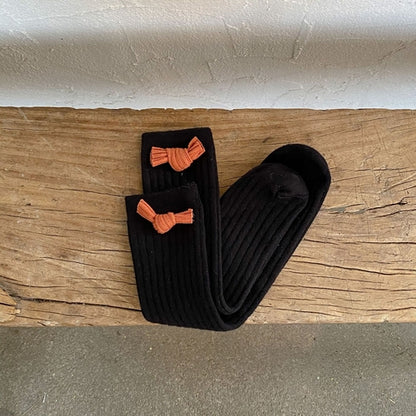 Solid Color Bow Patched Design Mid Tube Socks
