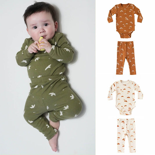Long Sleeves Geometric Pattern Crew Neck Onesie & Pants