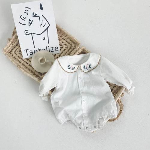 Embroidered Lapel Collar Onesie