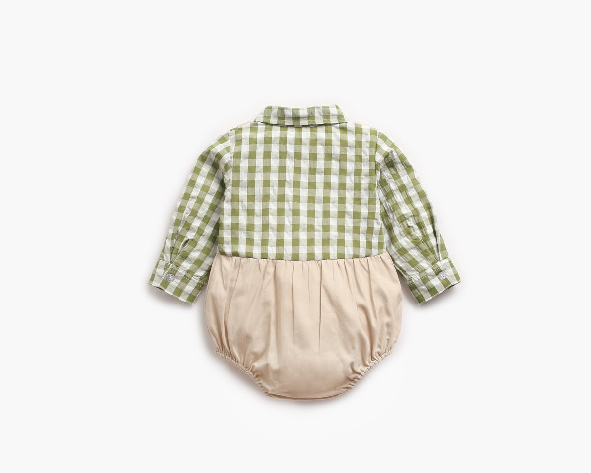 Plaid Lapel Bodysuit Onesie