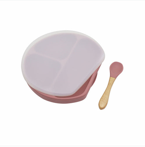 Silicone Compartment Plate With Wooden Spoon