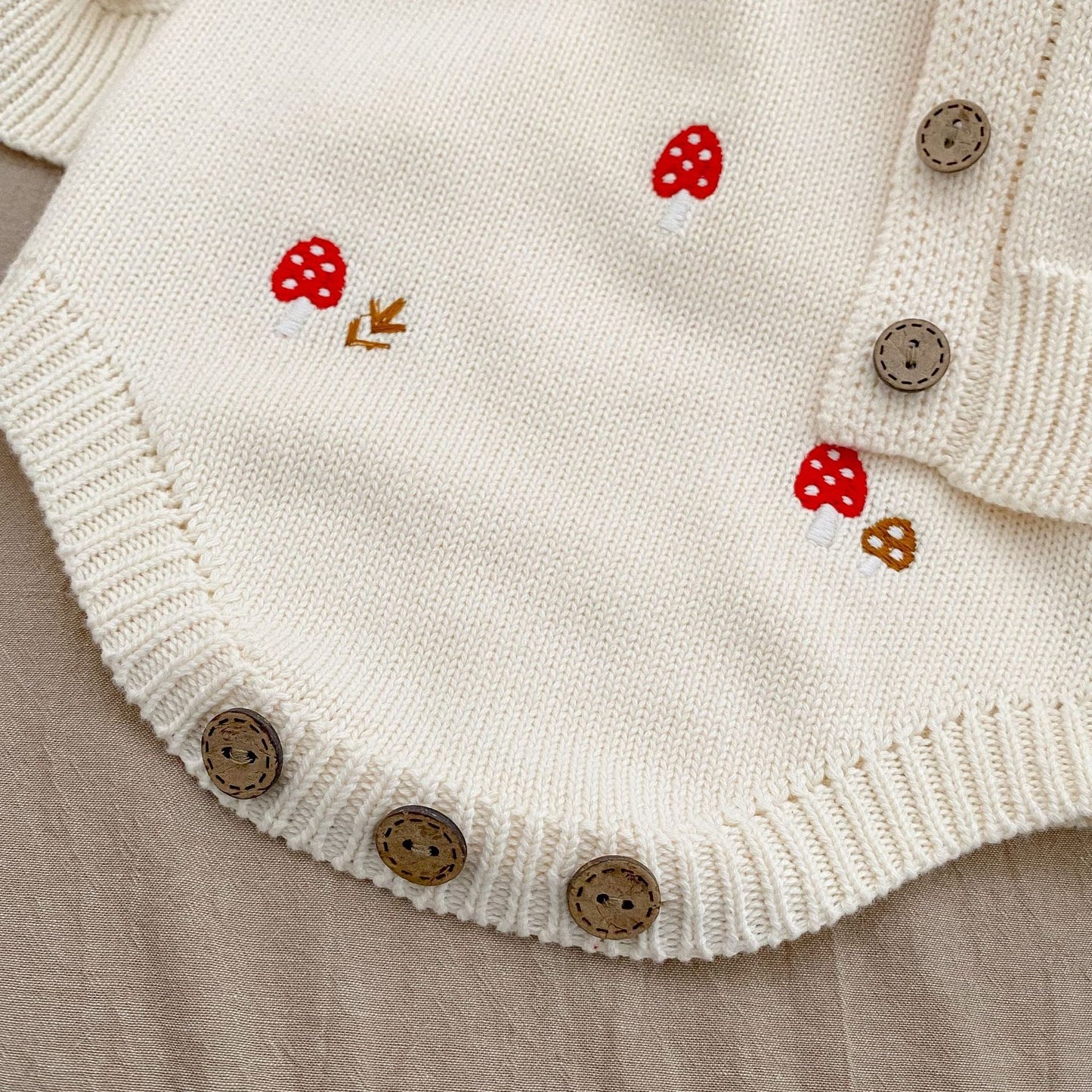 Mushroom Embroidered Sleeveless Onesie & Sweater