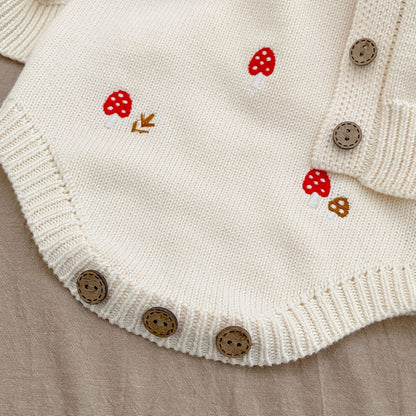 Mushroom Embroidered Sleeveless Onesie & Sweater