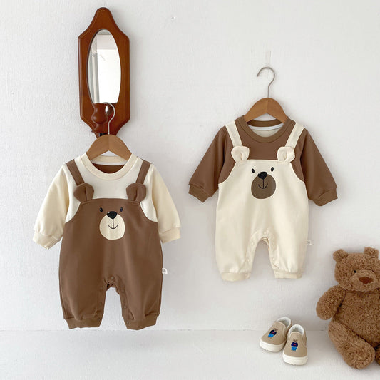 Long Sleeve Teddy Bear Pattern Onesie